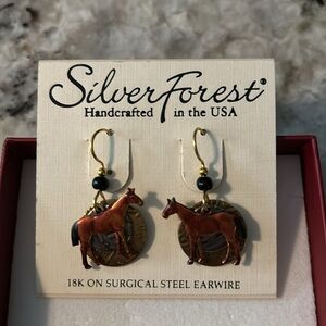 SILVER FOREST HANDCRAFTED HORSE EARRINGS 18K ON SURGICAL STEEL